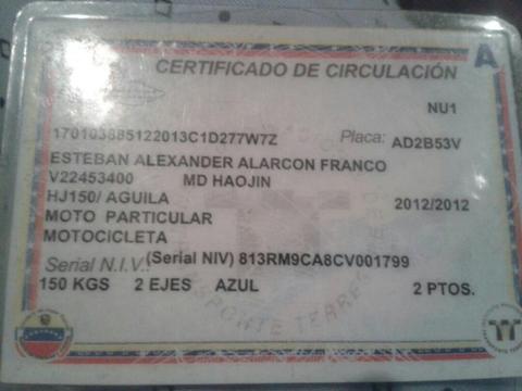 Vendo Moto Ahojin2012